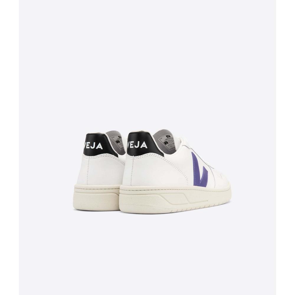 Veja V-10 LEATHER Men's Sneakers White/Purple/Black | NZ 328VRW